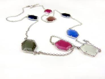 zilveren halsketting halssnoer collier met gekleurde stenen