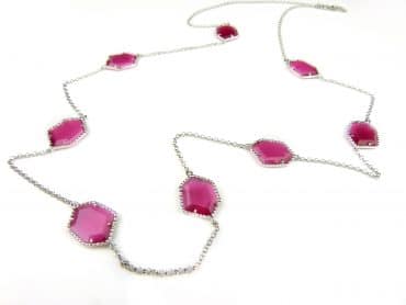 zilveren halsketting halssnoer collier met roze stenen