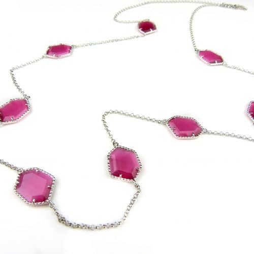 zilveren halsketting halssnoer collier met roze stenen