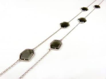 zilveren halsketting halssnoer collier met grijs groene stenen