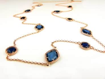Zilveren halsketting halssnoer collier roos goud verguld Model Pret a Porter met blauwe stenen - Ketting