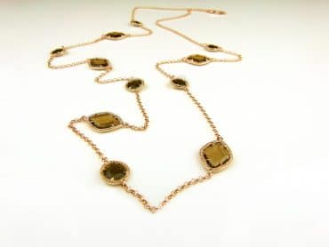 Zilveren halssnoer halsketting collier roos goud verguld Model Pret a Porter met bruine stenen - Keten