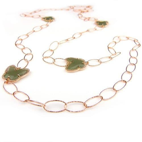 Zilveren halsketting halssnoer collier roos goud verguld Model Butterfly met groene stenen - Ketting