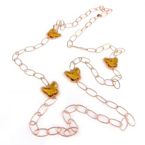 Zilveren halssnoer halsketting collier roos goud verguld Model Butterfly met gele honingkleurige stenen - Sieraden