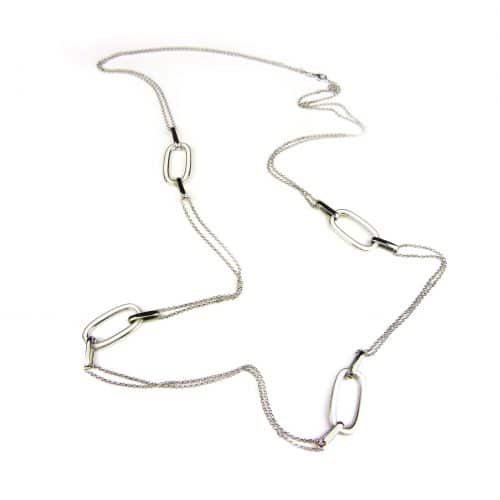 Zilveren halsketting halssnoer collier Model Email met witte email schakels - Zilver