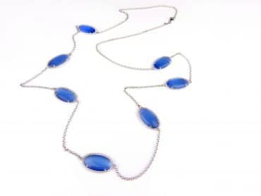 Zilveren halsketting collier halssnoer Model Oval met blauwe stenen - Productontwerp