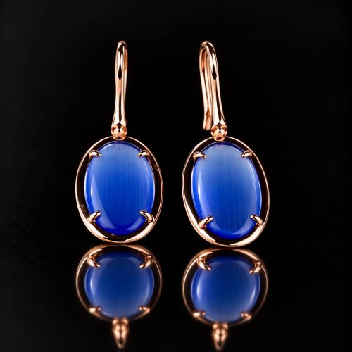 Zilveren oorringen oorbellen roos goud verguld Model Oval blauwe stenen