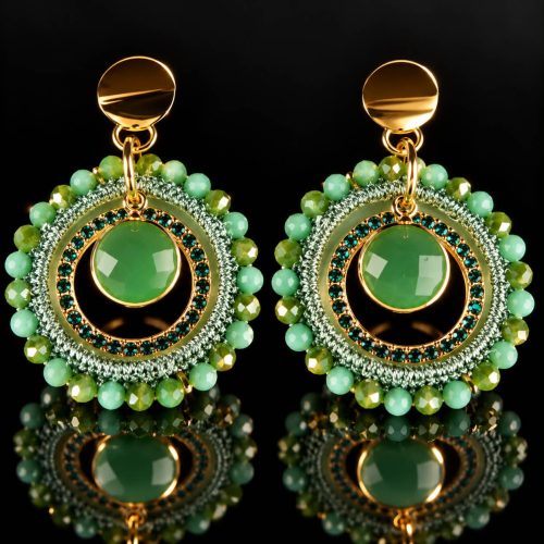Oorringen Model Mini Stones goudkleurig met lichtgroene stenen