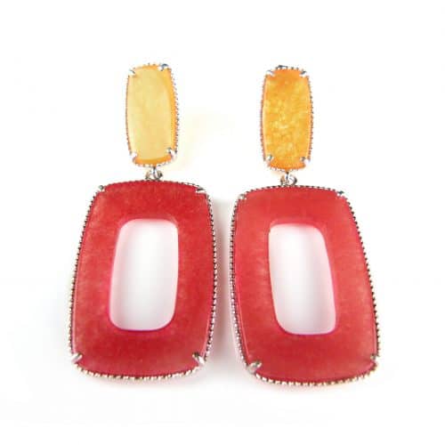 Zilveren oorbellen oorringen Model Crush met oranje en rode stenen