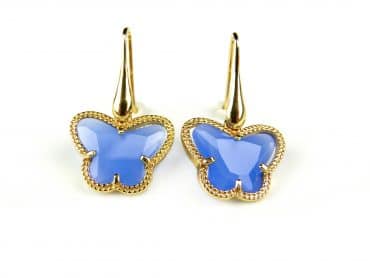 Zilveren oorringen oorbellen Model vlinder geelgoud verguld gezet met blauwe steen