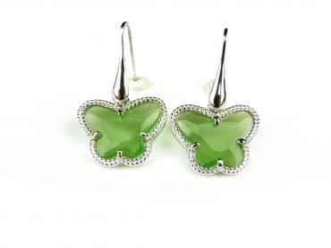 Zilveren oorringen oorbellen Model vlinder gezet met groene steen