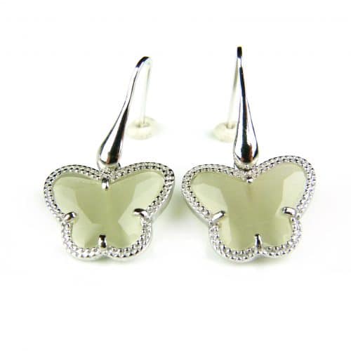 Zilveren oorringen oorbellen Model vlinder gezet met parelmoerkleurige steen