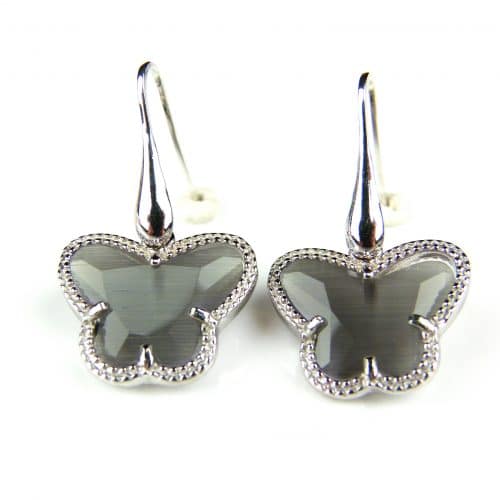 Zilveren oorringen oorbellen Model vlinder gezet met grijze steen