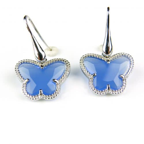 Zilveren oorringen oorbellen Model vlinder gezet met blauwe steen