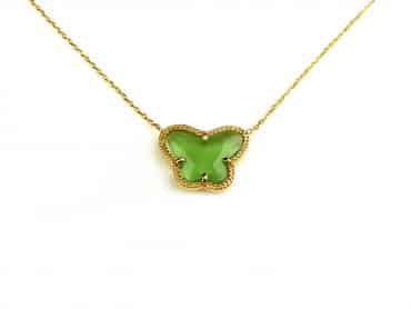 korte zilveren halsketting halssnoer collier geelgoud verguld Model Vlinder met groene steen
