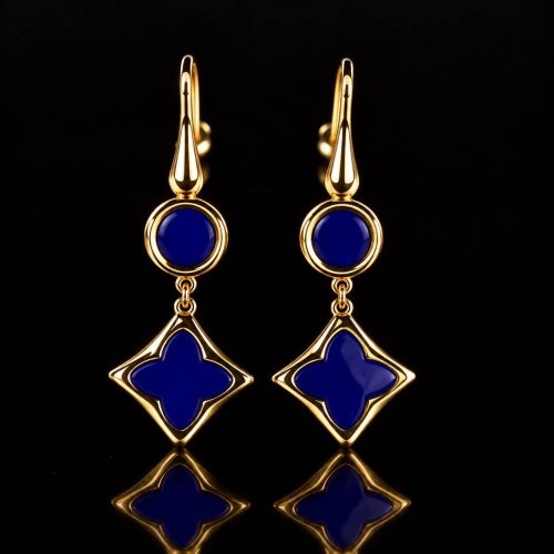zilveren oorringen oorbellen Model Blooming Flowers met blauwe steen