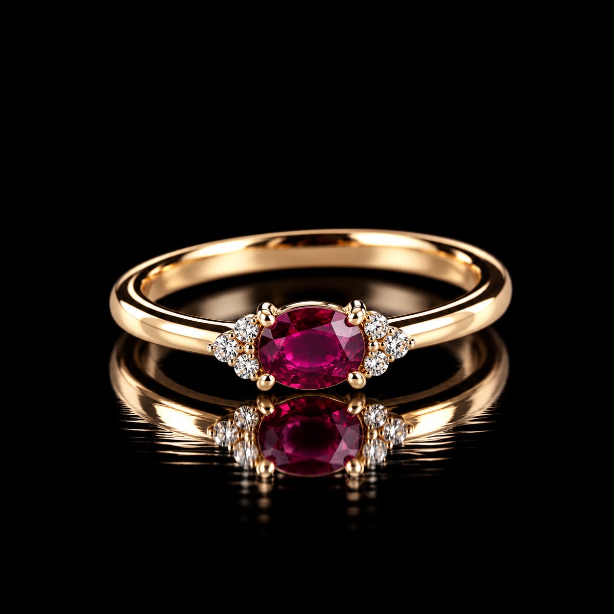ring in roos goud gezet met robijn en diamant