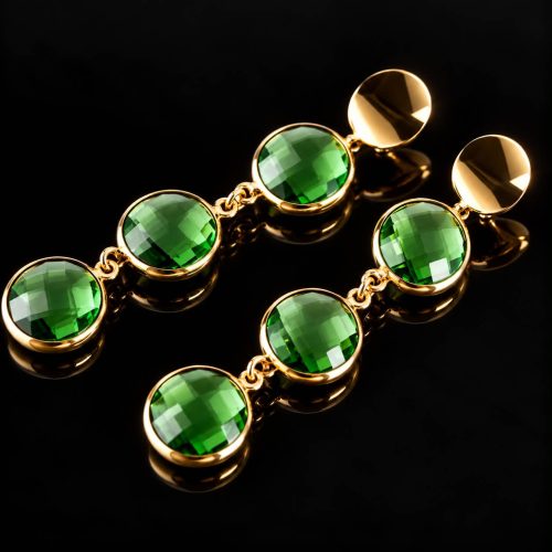 Oorringen Model 3 Rounds met groene stenen