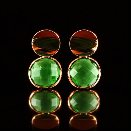Oorringen Model 1 Round goudkleurig met licht groene steen