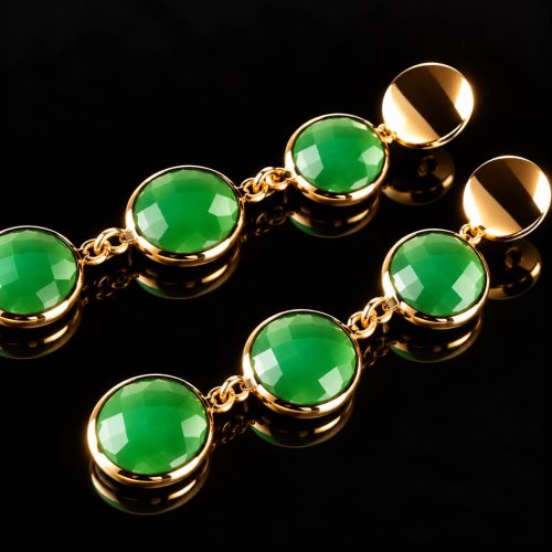 Oorringen Model 3 Rounds met opaque groene stenen