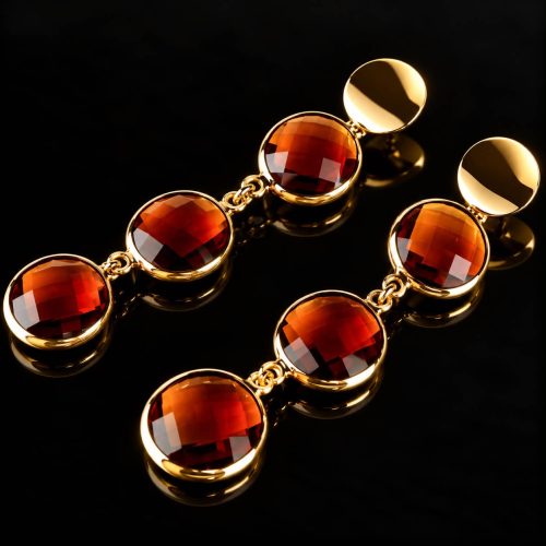 Oorringen Model 3 Rounds met cognackleurige bruine stenen