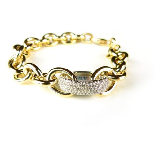 Armband in zilver geelgoud verguld met schakels en cubic zirconia