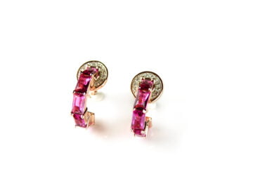 Kleine zilveren creolen oorringen oorbellen roos goud verguld met roze stenen