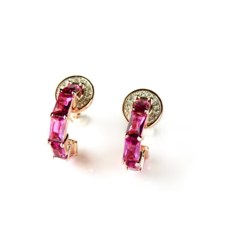 Kleine zilveren creolen oorringen oorbellen roos goud verguld met roze stenen