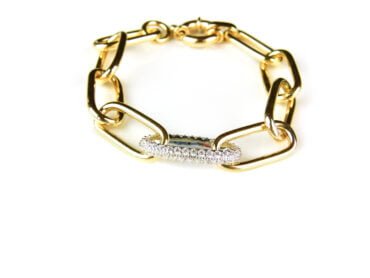 Armband in zilver geelgoud verguld met schakels en cubic zirconia