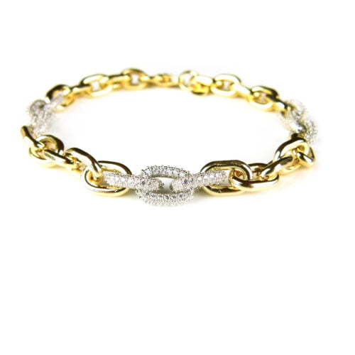 Zilveren armband geel goud verguld gezet met transparante cubic zirconia stenen