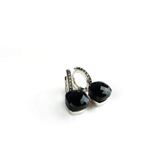 Zilveren oorringen oorbellen model pomellato gezet met zwarte steen