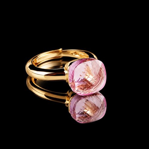 Ring in zilver geelgoud verguld model pomellato lichtroze steen