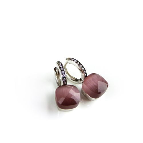 Zilveren oorringen oorbellen model pomellato gezet met oud roze steen