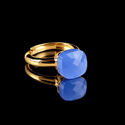 Ring in zilver geelgoud verguld model pomellato blauwe steen