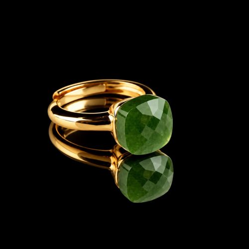 Ring in zilver geelgoud verguld model pomellato groene steen