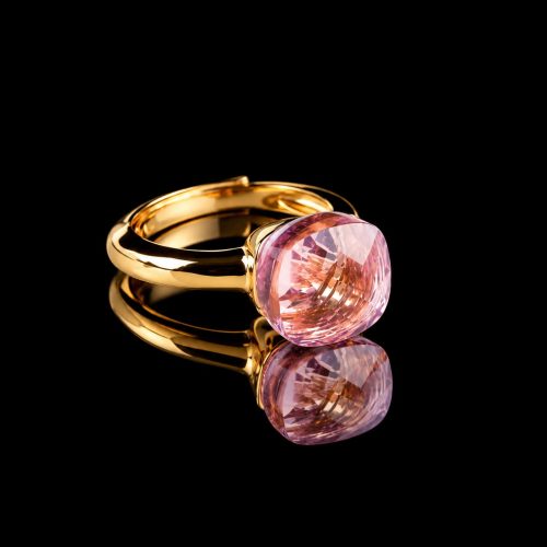 Ring in zilver geelgoud verguld model pomellato roze steen