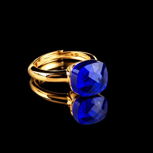 Ring in zilver geelgoud verguld model pomellato kobalt blauwe steen