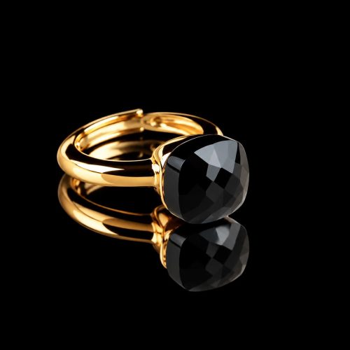 Ring in zilver geelgoud verguld model pomellato zwarte steen