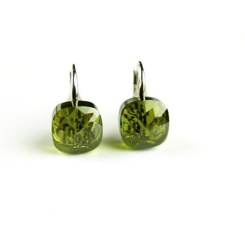 Zilveren oorringen oorbellen model pomellato kaki groene steen