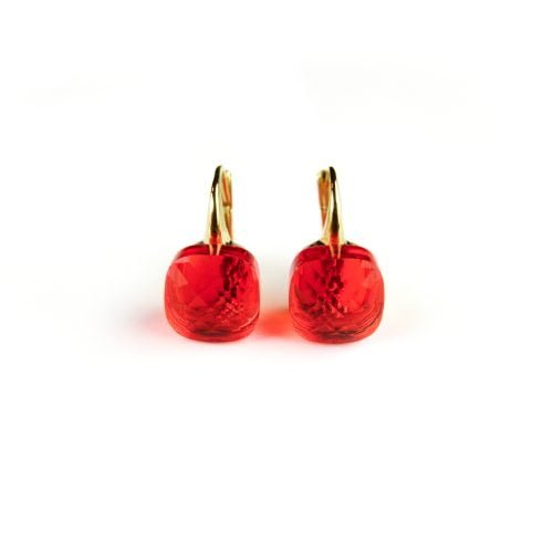 Zilveren oorringen oorbellen geelgoud verguld model pomellato met rode oranje steen