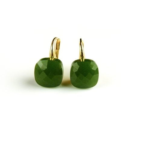 Zilveren oorringen oorbellen geelgoud verguld model pomellato met groene kaki steen