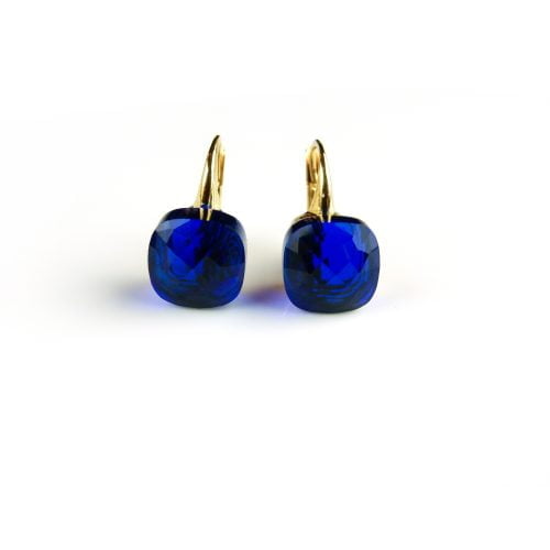 Zilveren oorringen oorbellen geelgoud verguld model pomellato met fel blauwe steen