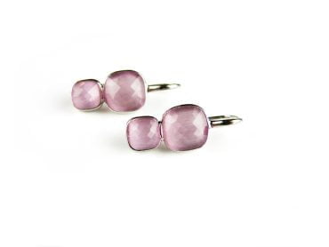 Zilveren oorringen oorbellen dubbele steen roze