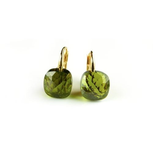 Zilveren oorringen oorbellen geelgoud verguld model pomellato met kaki groene steen