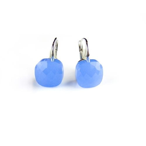 Zilveren oorringen oorbellen model pomellato licht blauwe steen