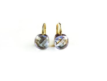 Zilveren oorringen oorbellen geelgoud verguld model pomellato met lila paarse steen