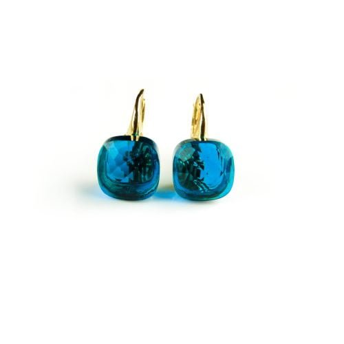 Zilveren oorringen oorbellen geelgoud verguld model pomellato met blauwe steen