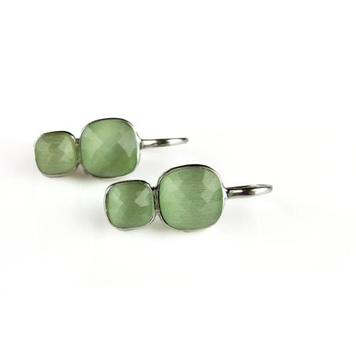 Zilveren oorringen oorbellen dubbele steen pomellato munt groen