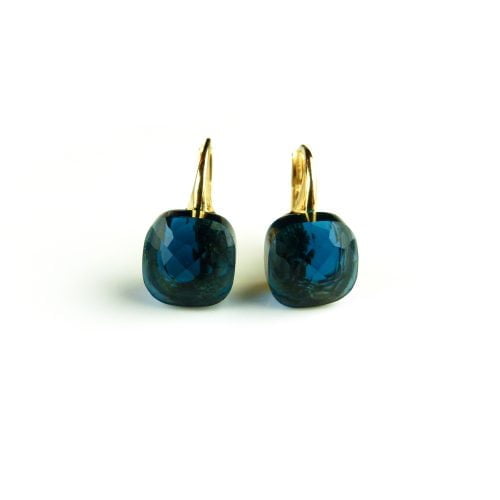 Zilveren oorringen oorbellen geelgoud verguld model pomellato met donker blauwe steen