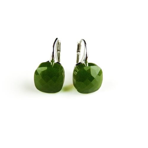 Zilveren oorringen oorbellen model Fiori klaver groen kaki